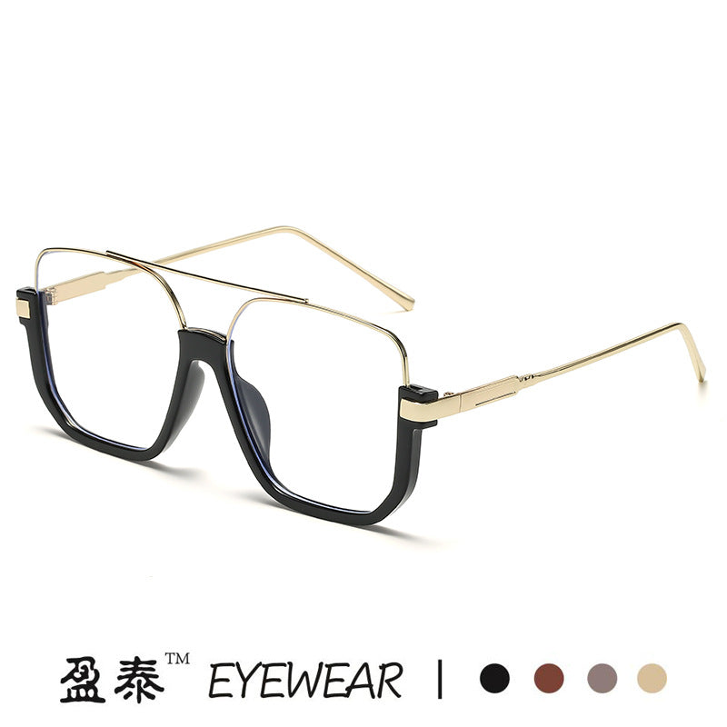Plain double bridge large frame anti-blue light retro glasses ins lower half frame square sunglasses female internet celebrity street photography sunglasses