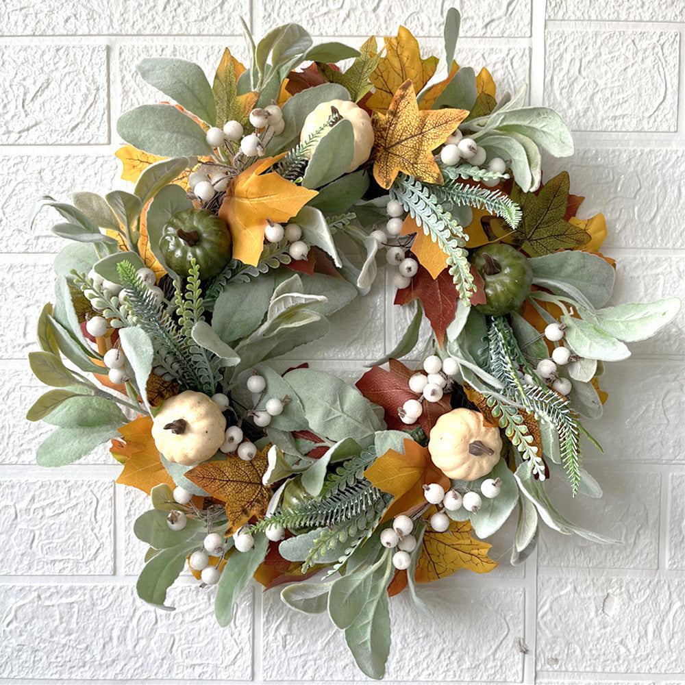 Independent stand autumn white pumpkin maple leaf wreath Amazon Thanksgiving harvest festival autumn simulation wreath pumpkin