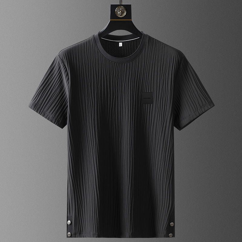 European station summer elastic ice silk casual sports suit men's pleated thin section short-sleeved trousers two-piece suit for men