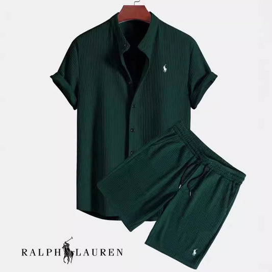 European and American AliExpress Foreign Trade Independent Station Men's Casual Loose Multicolor Beach Wear Corduroy Short Sleeve Suit Two-piece Set