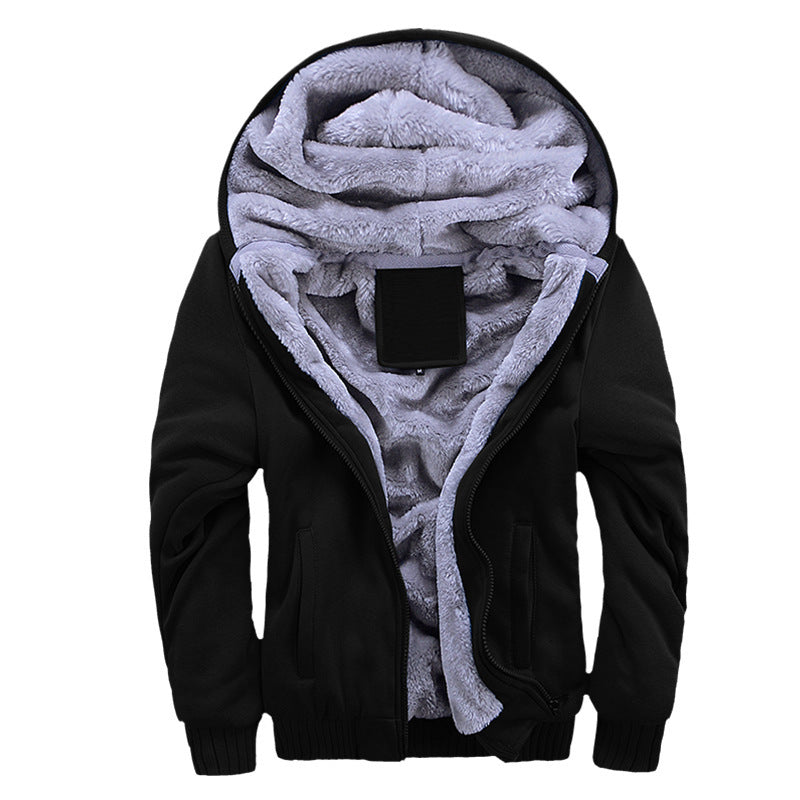 Cross-border fleece sweater winter new solid color hooded sweater men's warm jacket youth large size casual men's clothing