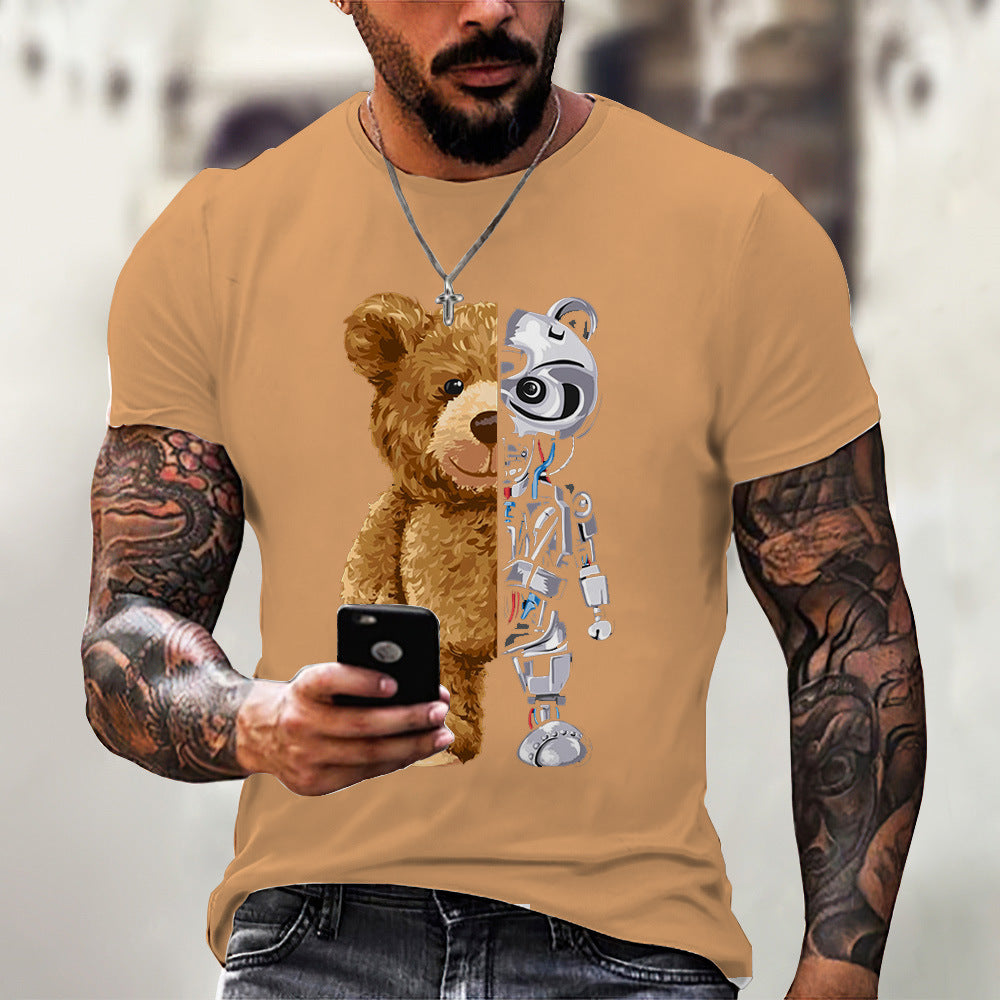 Men's T-shirt 2023 spring and summer new O-neck short-sleeved cute bear 3D printing top source factory can print LOGO