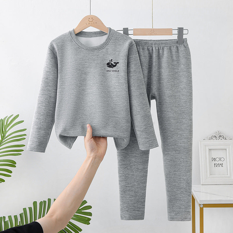 Mid-round neck children's home clothes set double-sided frosted boys and girls long johns AB thermal underwear pajamas