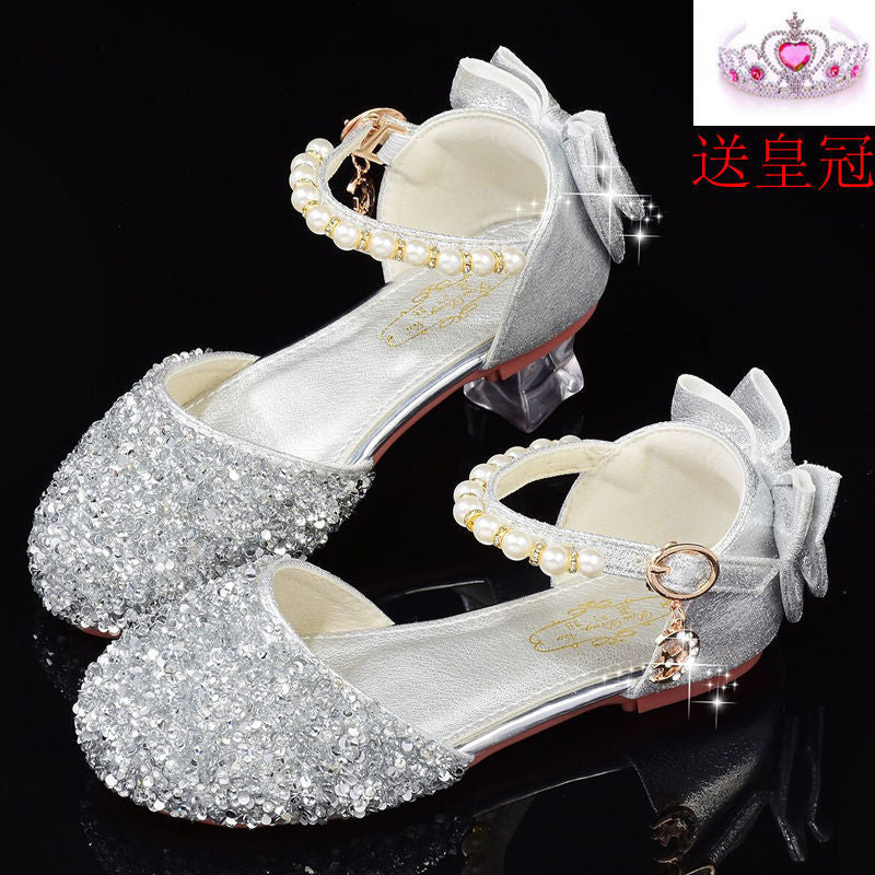 Princess shoes, crystal shoes, girls' flat-soled children's autumn shoes, little princess soft-soled shoes, host catwalk dress performance shoes