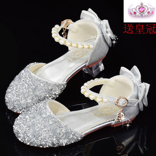 Princess shoes, crystal shoes, girls' flat-soled children's autumn shoes, little princess soft-soled shoes, host catwalk dress performance shoes