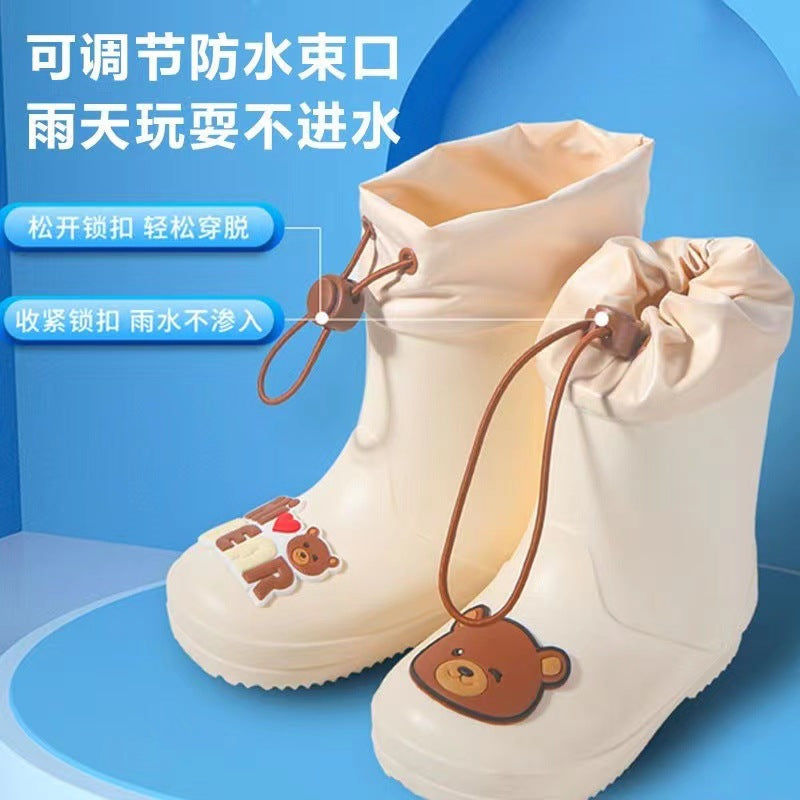 Children's rain boots kindergarten baby new style girls non-slip waterproof rain boots drawstring boy water shoes cartoon high
