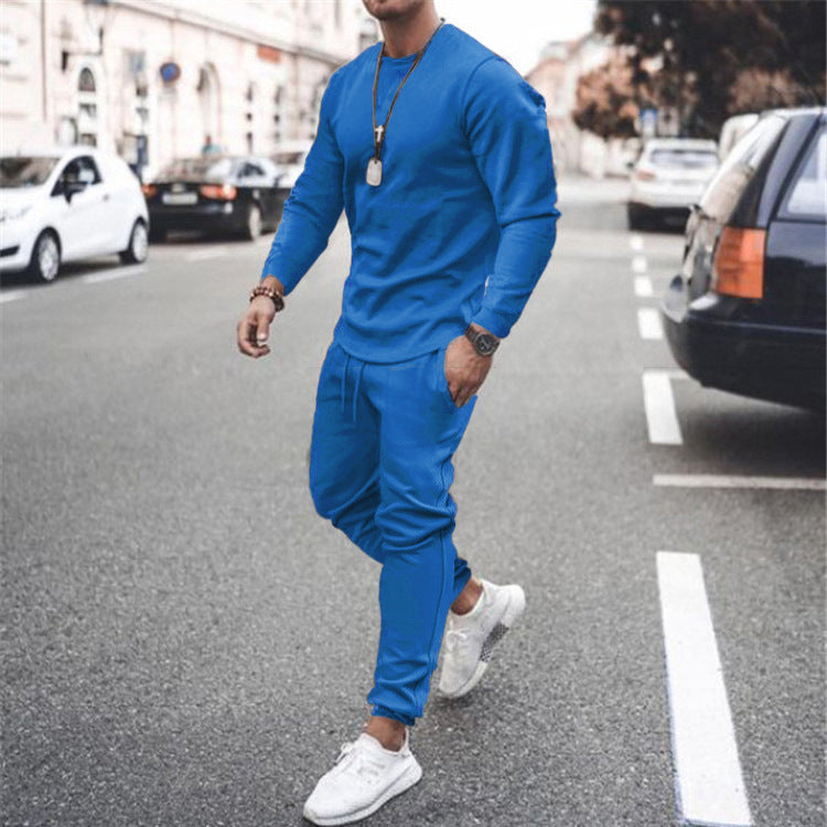 2021 Summer Cross-border European and American Independent Station Long Sleeve Casual Suit Two-piece Men's Trendy Multicolor