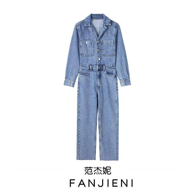 ZR foreign trade wholesale European and American style women's clothing French fashion casual straight denim jumpsuit 0108026 427