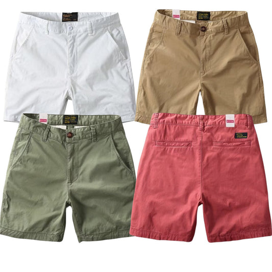 Summer texture washed men's casual shorts trendy men's earthy cotton solid color all-match slim workwear shorts foreign trade