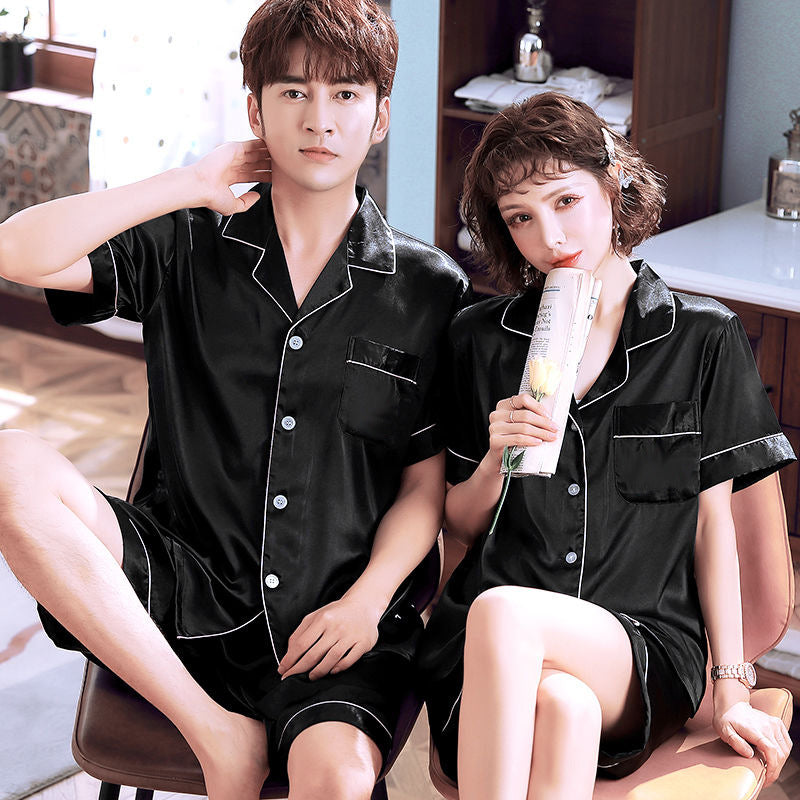 Couple series ice silk various solid color pajamas summer cool short-sleeved silk shorts simple style home clothes suit