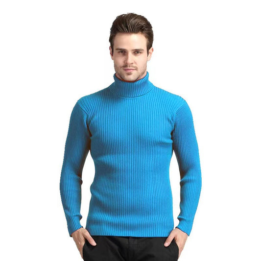 Cross-border autumn and winter foreign trade wholesale men's turtleneck sweater European and American size casual solid color vertical pattern pullover bottoming shirt for men