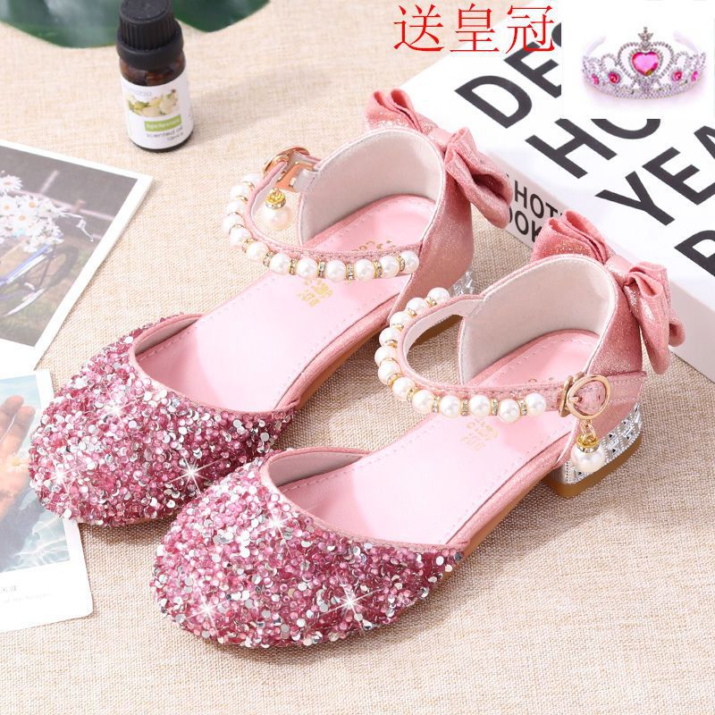 Princess shoes, crystal shoes, girls' flat-soled children's autumn shoes, little princess soft-soled shoes, host catwalk dress performance shoes