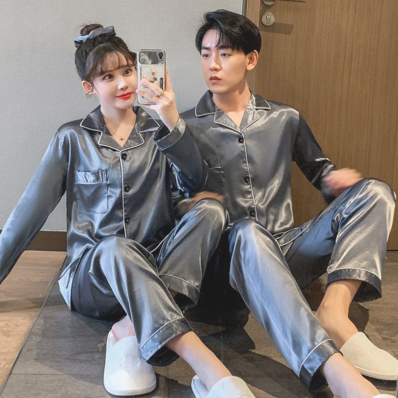Couple series ice silk various solid color pajamas summer cool short-sleeved silk shorts simple style home clothes suit