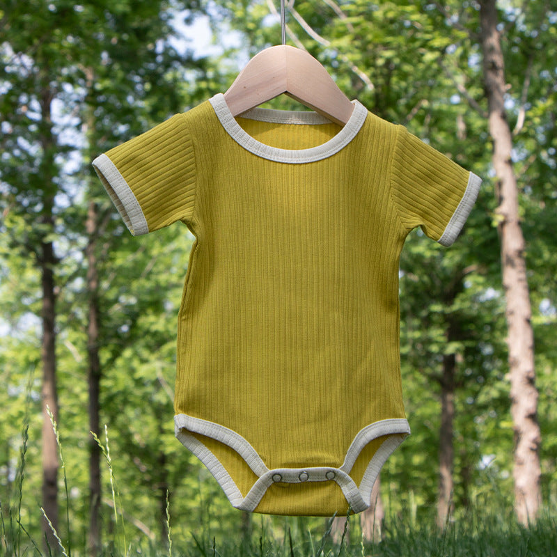 Infant and toddler boys and girls spring and summer ribbed triangle romper clothes crawling clothes jumpsuit