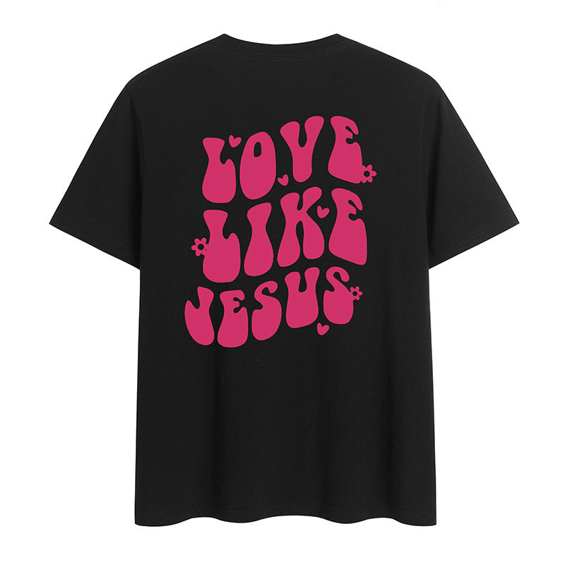 Cross-border new foreign trade independent station women's jacket round neck back letter printing short-sleeved t-shirt loose large size