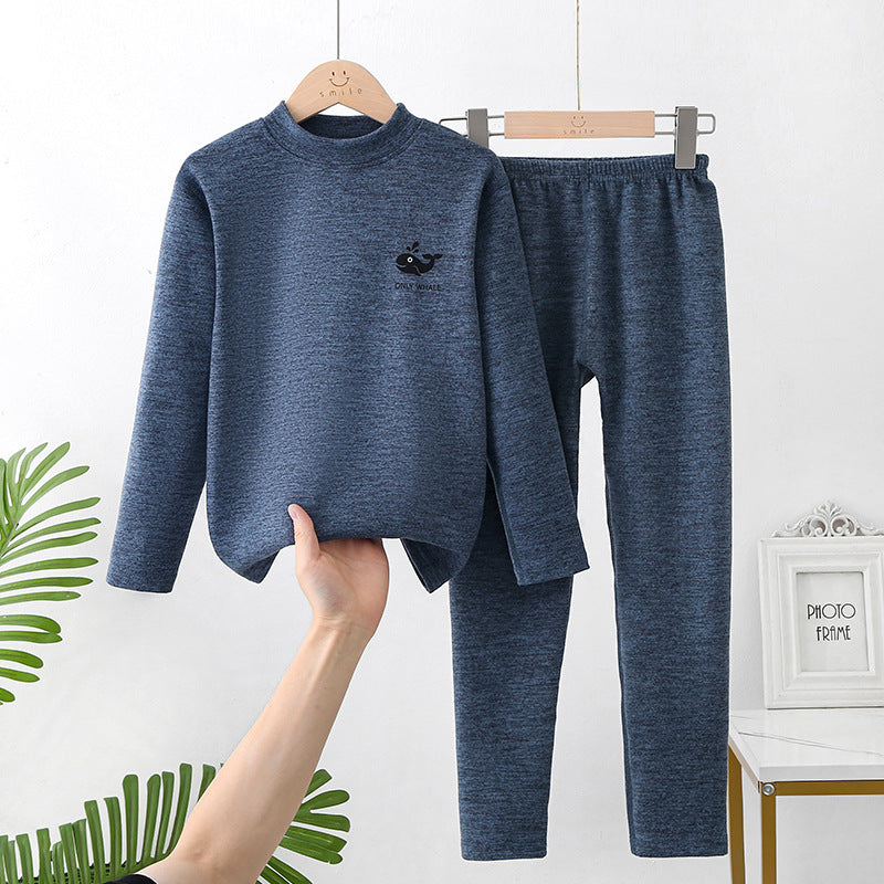 Mid-round neck children's home clothes set double-sided frosted boys and girls long johns AB thermal underwear pajamas