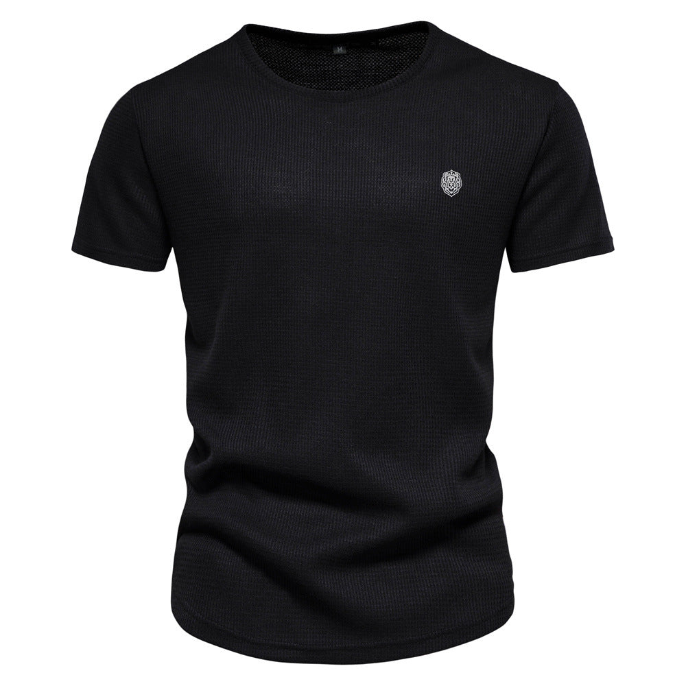 2023 Spring New Casual Embroidered T-shirt Men's Round Neck Solid Color Sports Basic Base Shirt Men's Tops
