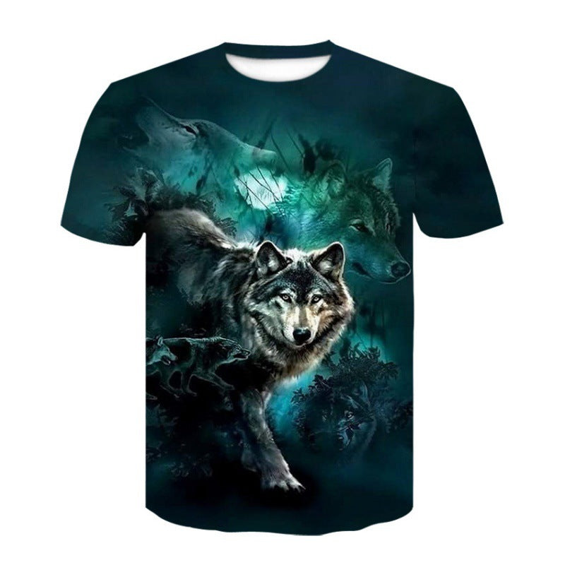 Foreign trade new style black and white wolf head pattern 3D three-dimensional printing short-sleeved T-shirt tide brand half-sleeved T-shirt loose clothes