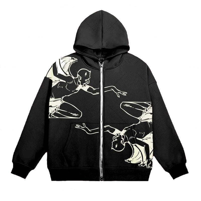 2022 Cross Border Men's Streetwear Vintage Skull Hoodie Zipper Hoodie Sweatshirt Gothic Tops