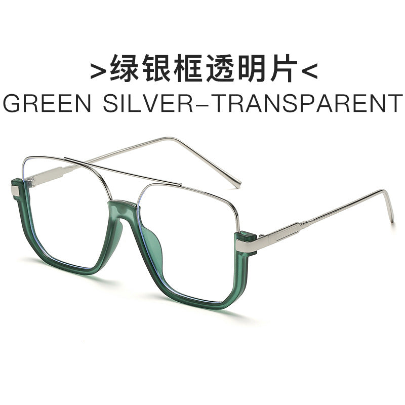 Plain double bridge large frame anti-blue light retro glasses ins lower half frame square sunglasses female internet celebrity street photography sunglasses