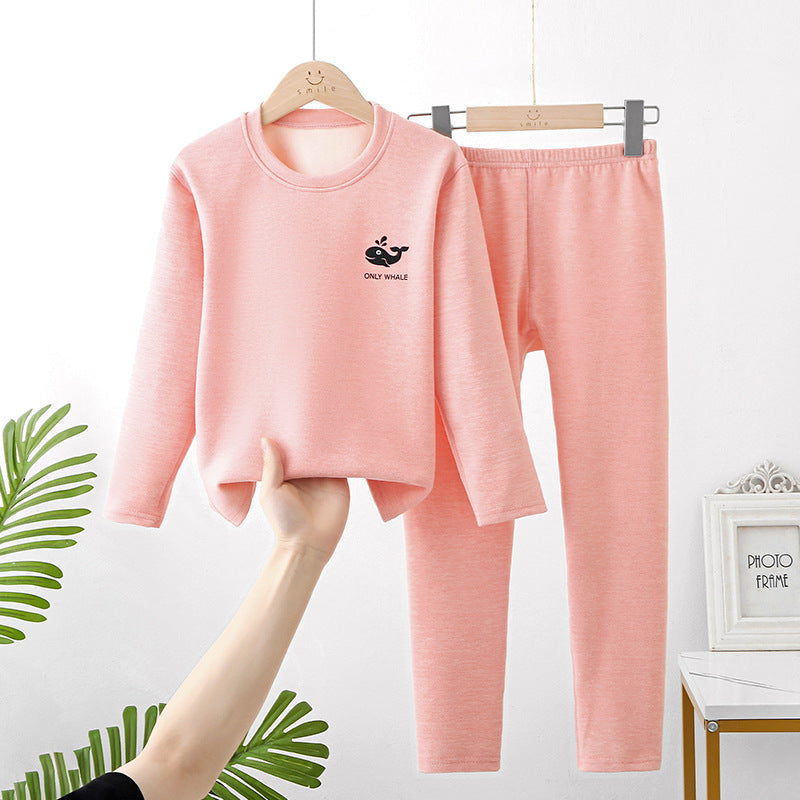 Mid-round neck children's home clothes set double-sided frosted boys and girls long johns AB thermal underwear pajamas