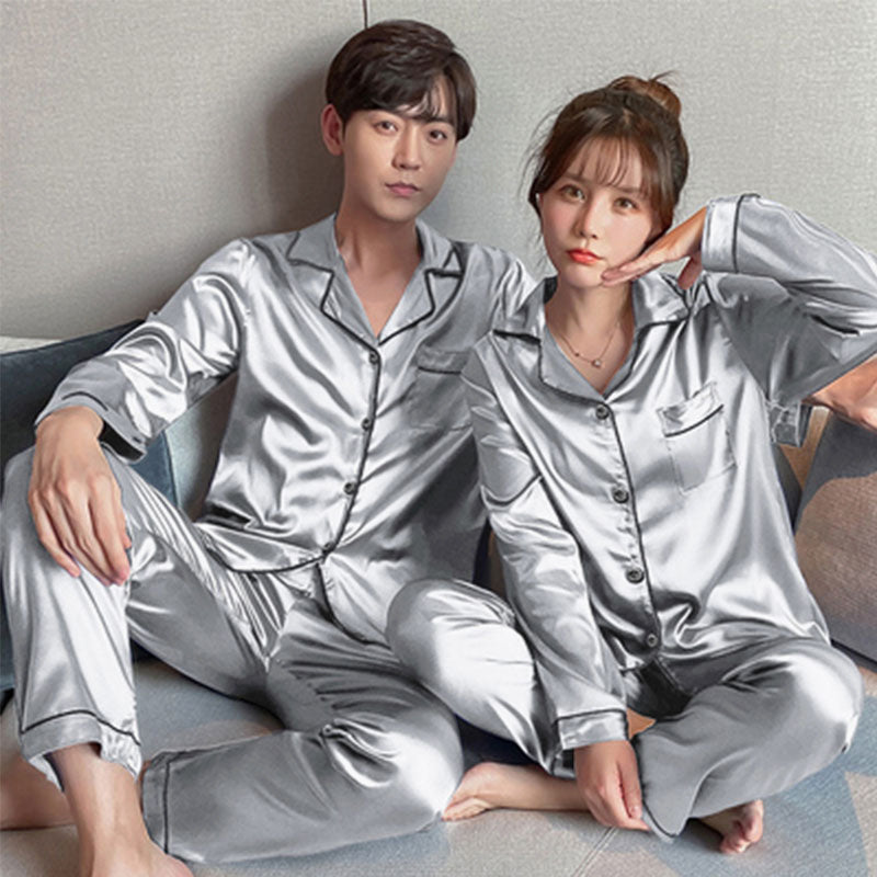 Couple series ice silk various solid color pajamas summer cool short-sleeved silk shorts simple style home clothes suit