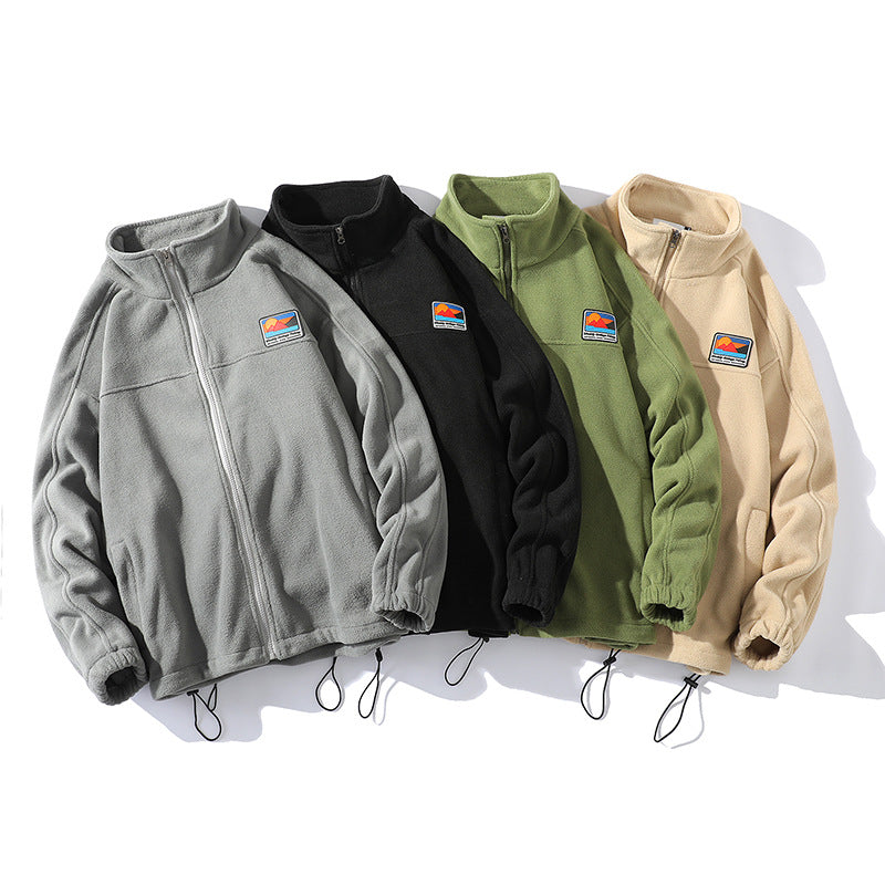 Autumn and winter new national fashion men's sweatshirt couple's shirt American patch embroidered LOGO cardigan men's sweatshirt stand collar jacket