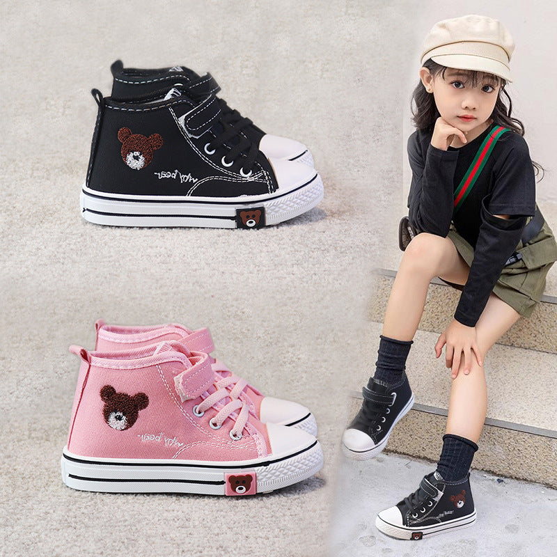 Children's canvas shoes 2025 spring and autumn new high-top girls' shoes Korean version elementary school students' cloth shoes boys' casual sneakers