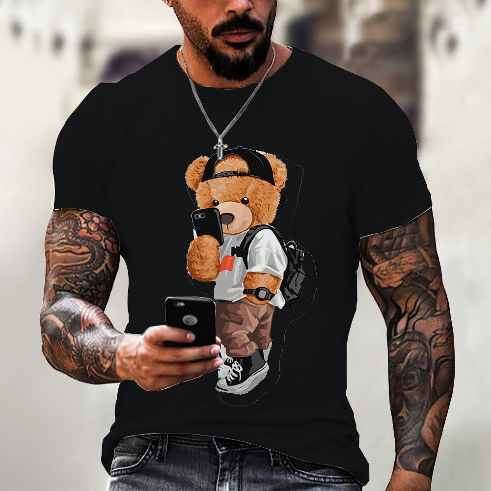Men's T-shirt 2023 spring and summer new O-neck short-sleeved cute bear 3D printing top source factory can print LOGO