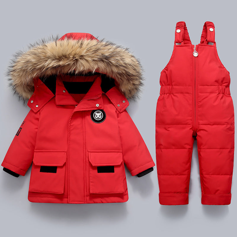 Children's down jacket suits for infants and young children aged 1-5 years old, new winter clothes for boys and girls, two-piece tops and overalls