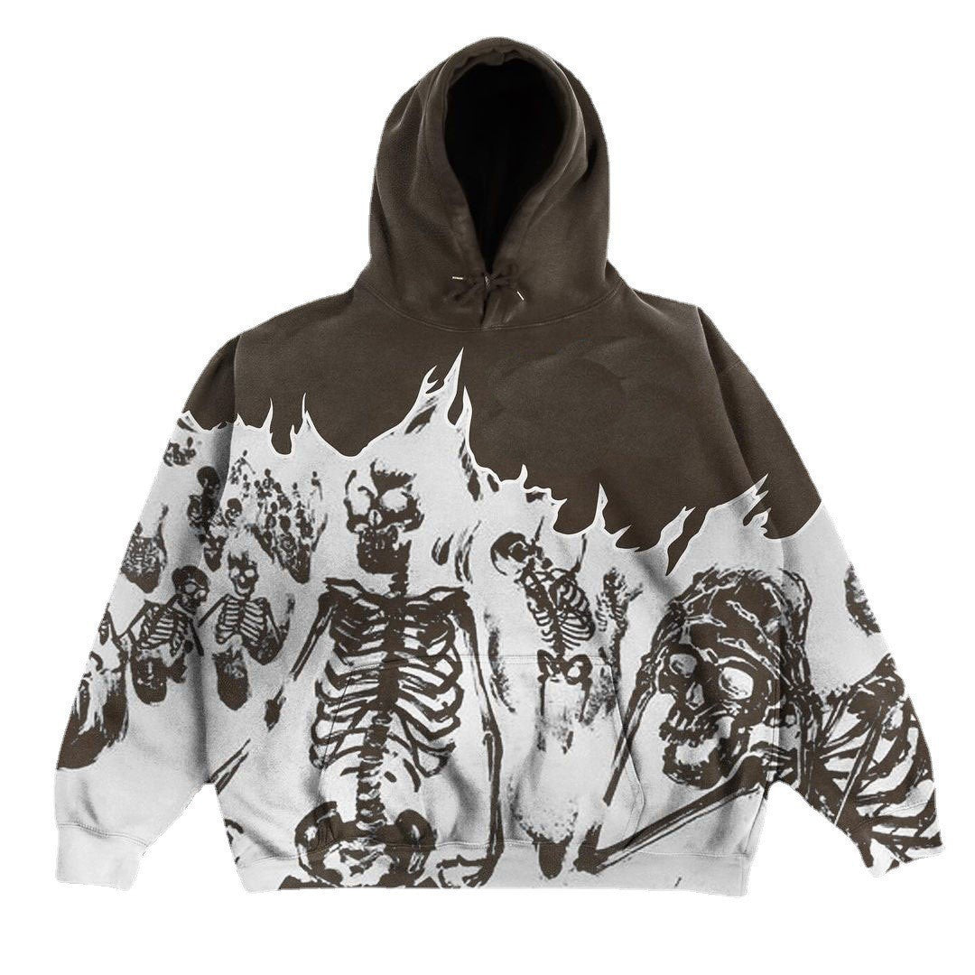 2022 Cross Border Men's Streetwear Vintage Skull Hoodie Zipper Hoodie Sweatshirt Gothic Tops