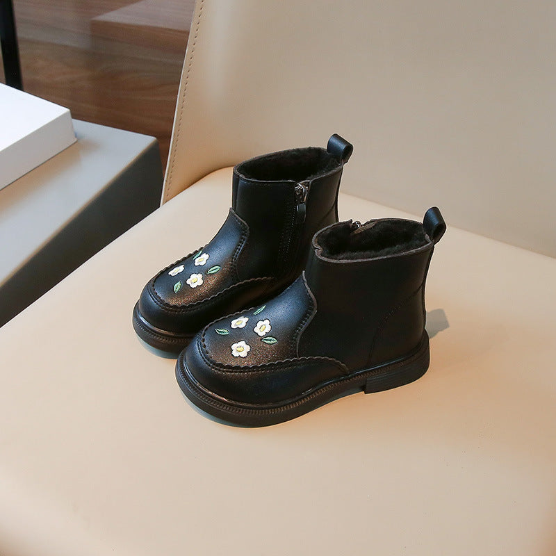 Girls' short boots 2024 winter new children's boots fashionable Martin boots little girls cotton shoes winter plus velvet leather boots