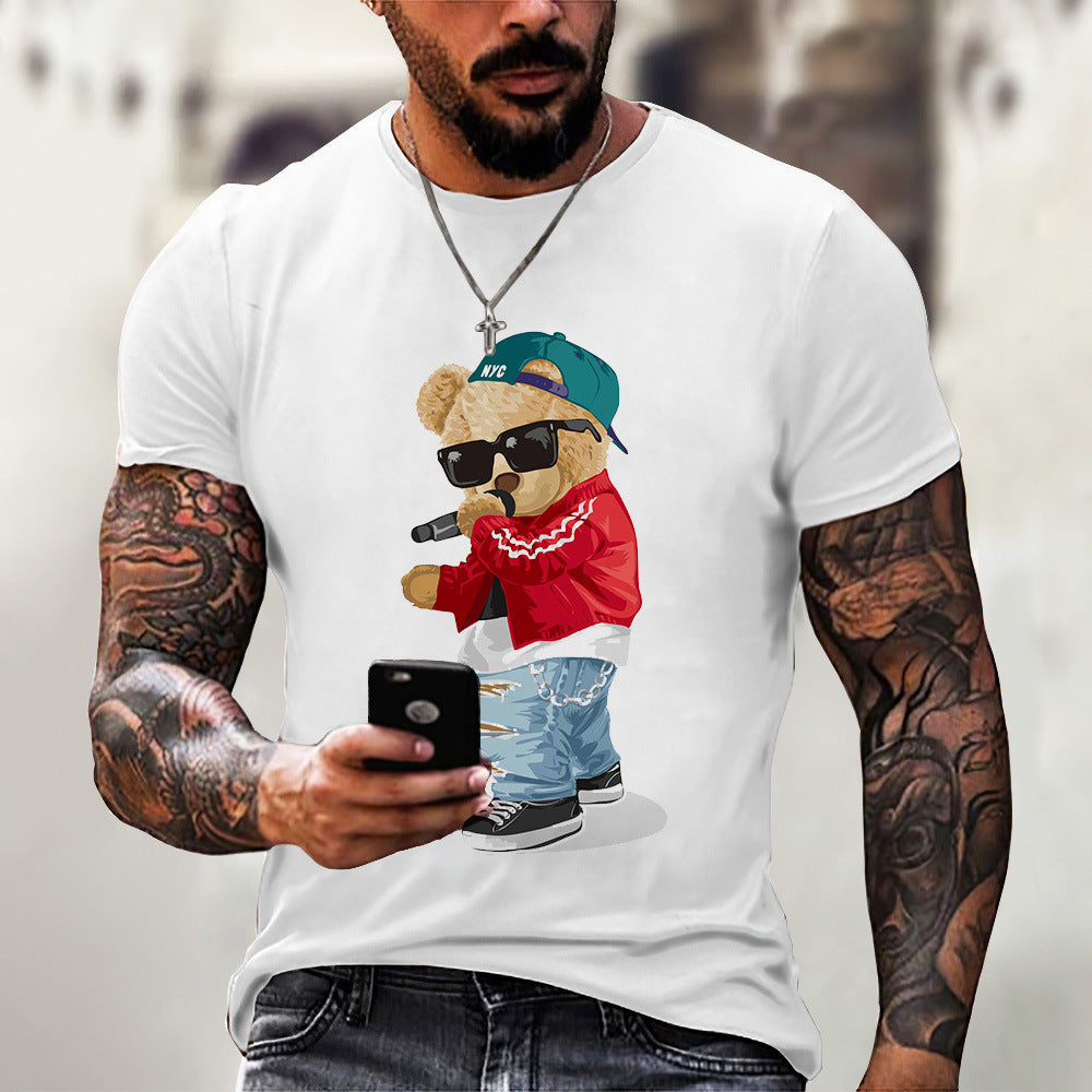 Men's T-shirt 2023 spring and summer new O-neck short-sleeved cute bear 3D printing top source factory can print LOGO