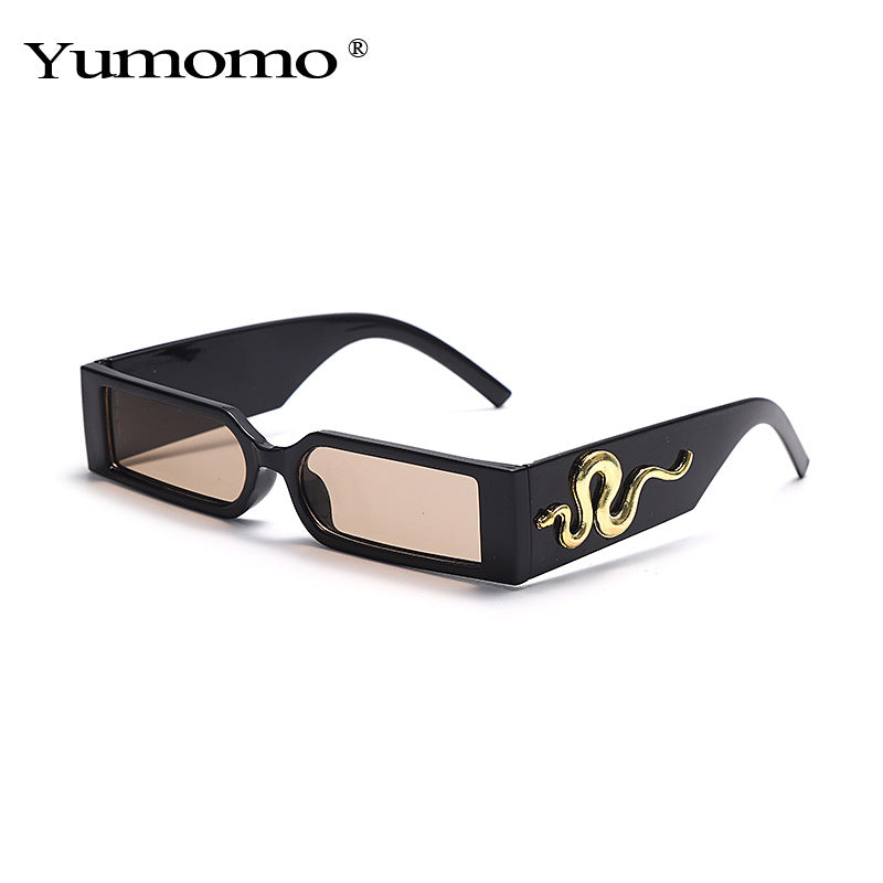 New small frame hip-hop diamond-encrusted snake sunglasses retro trend personality square wide-leg sunglasses