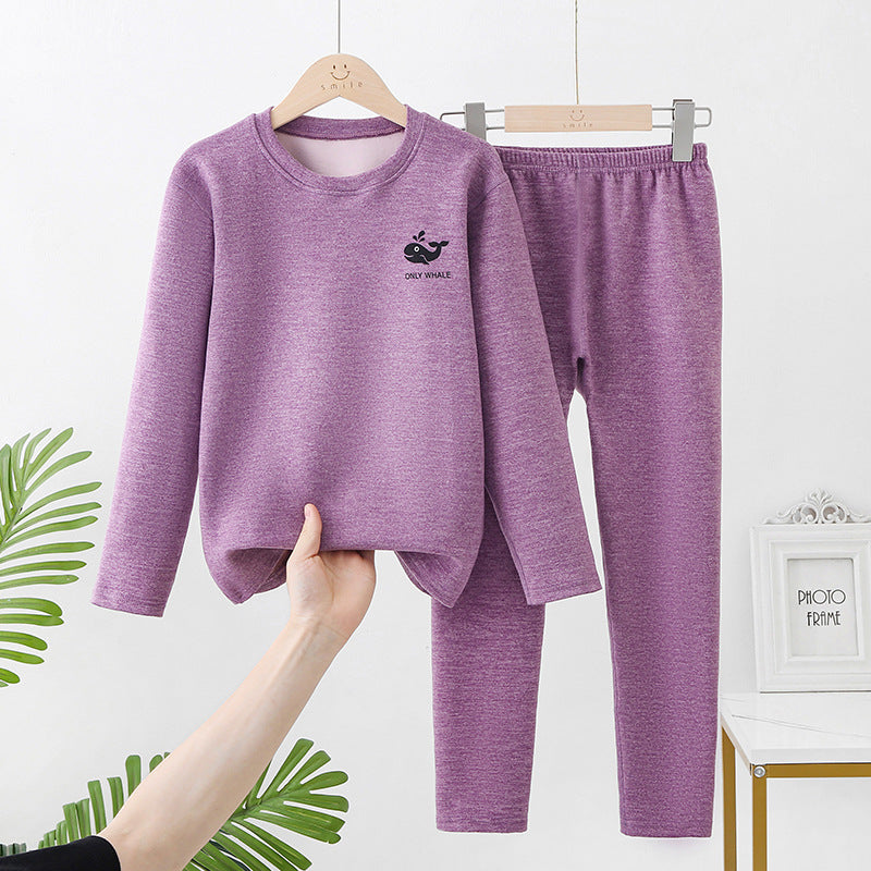 Mid-round neck children's home clothes set double-sided frosted boys and girls long johns AB thermal underwear pajamas