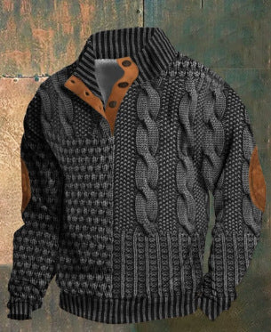 Cross-border foreign trade men's sweatshirt henley shirt 3d digital printing Christmas series four-button henley collar hot sale