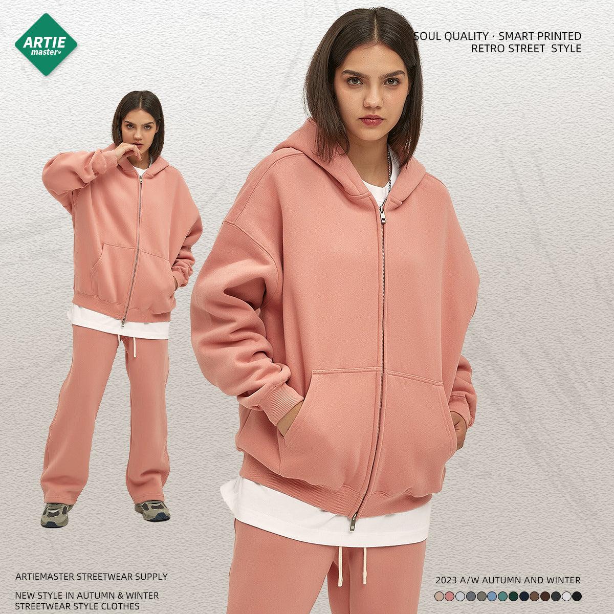 Velvet 350G Double-Head Zipper Cardigan Loose Fashion Brand Hooded Sweatshirt