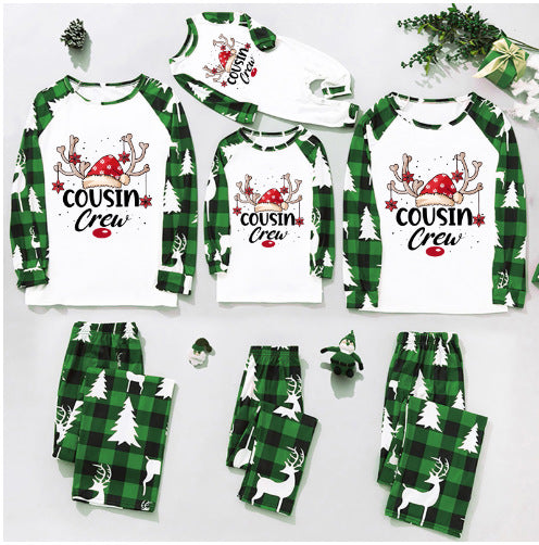 Tianming Clothing European and American parent-child home clothes Christmas home clothes parent-child suits plaid splicing print home clothes