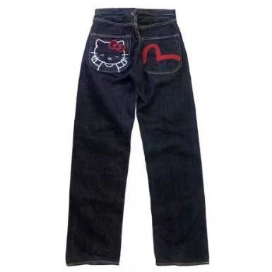 2023 American hip-hop trend high street fashion brand hellokitty Hello Kitty print jeans loose straight pants