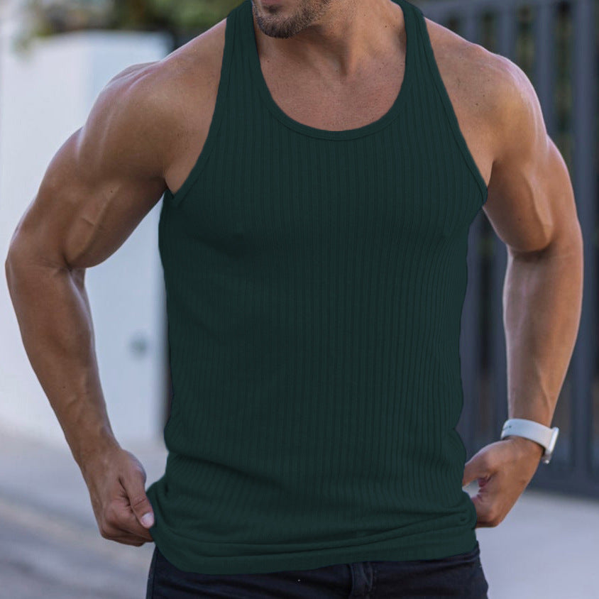 Cross-border foreign trade summer knitted vertical stripe fitness sports self-cultivation vest men's I-shaped vest