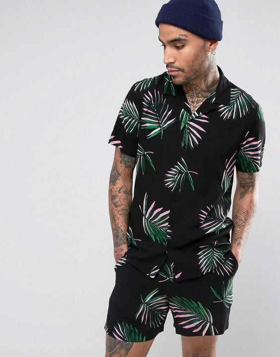 2022 Summer Amazon AliExpress Europe and America Cross-border Men's Shirts Casual Loose Short Sleeve Shorts Beach Suits