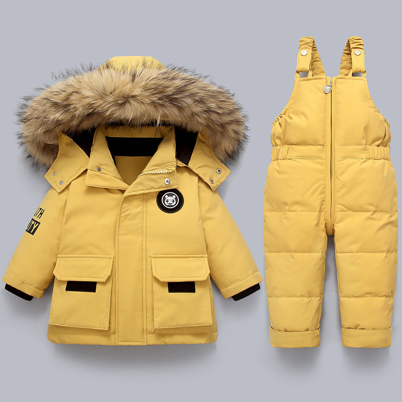 Children's down jacket suits for infants and young children aged 1-5 years old, new winter clothes for boys and girls, two-piece tops and overalls