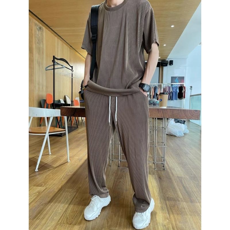 Ins Korean version of the trend elastic silky drape louvers summer thin section breathable comfortable loose casual suit men