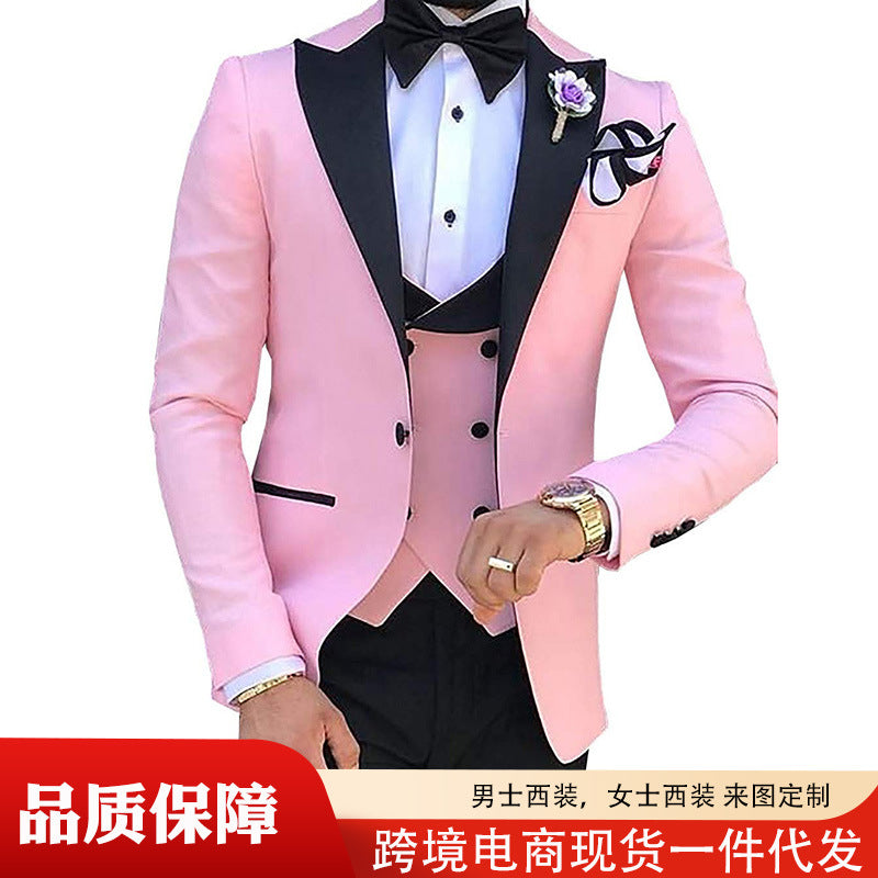 Cross-border Explosive Men's Suit Three-piece Suit Gun Barge Collar Wedding Suit Men's Suit One Drop Shipping Factory