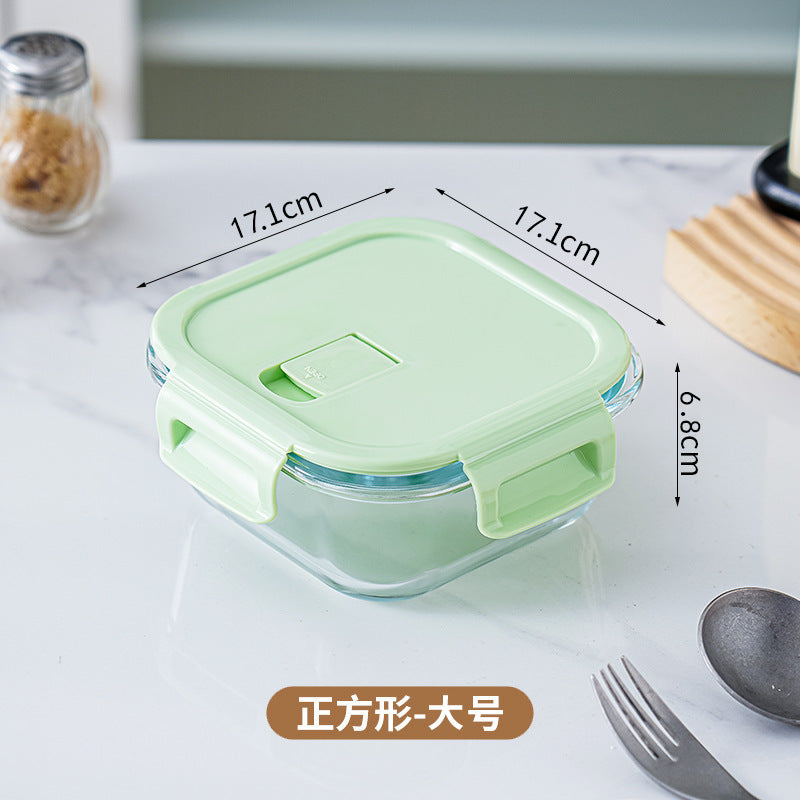 Glass lunch box can be put into the microwave student heating lunch box rectangular lunch box office worker fresh-keeping box household bowl