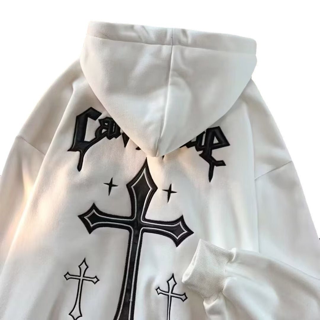 American-style European and American hooded sweater men's 2022 youth fashion men's casual plus velvet print winter pullover top