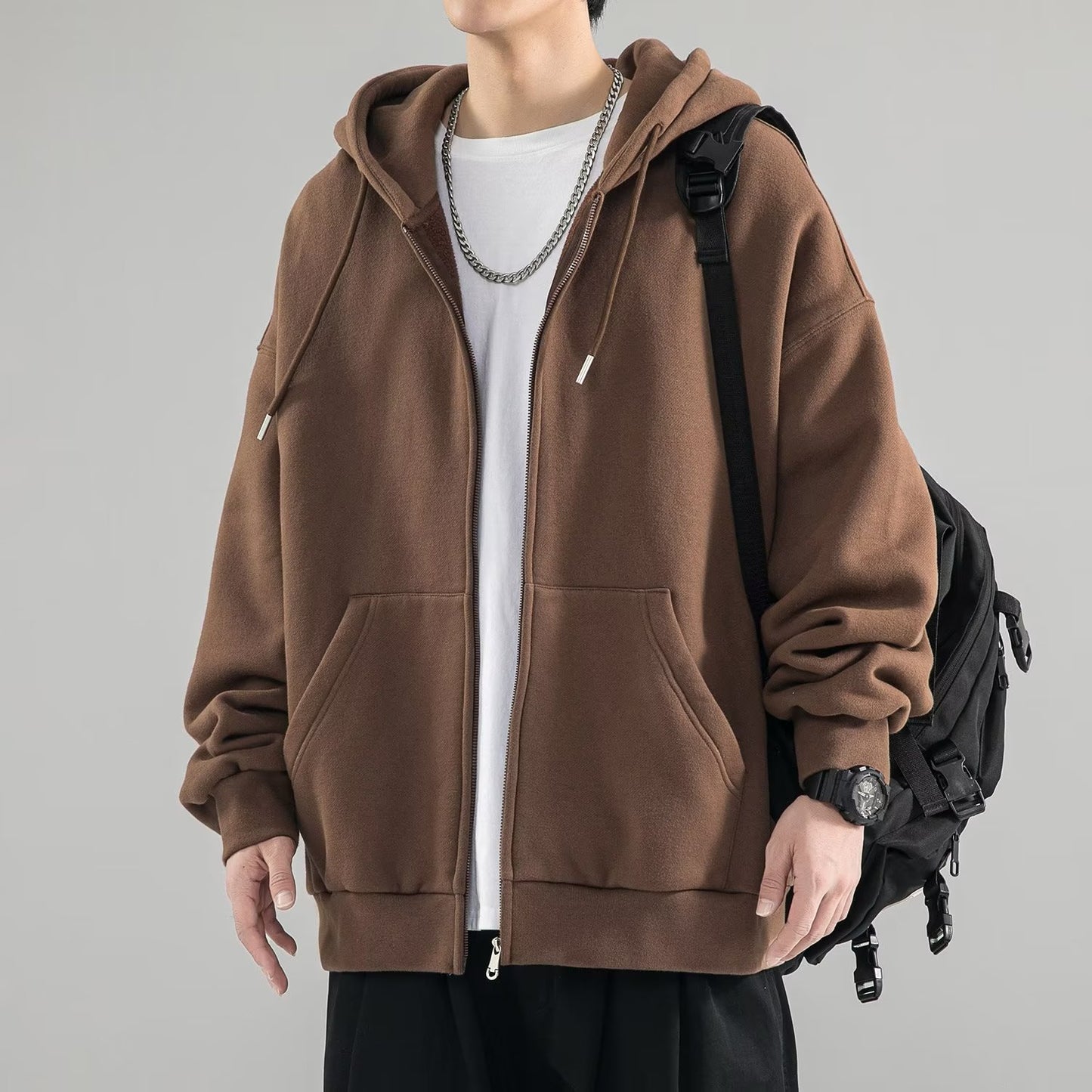 Heavy cardigan sweatshirt men's spring and autumn American fashion brand autumn jacket boys' clothes couple's top hooded jacket