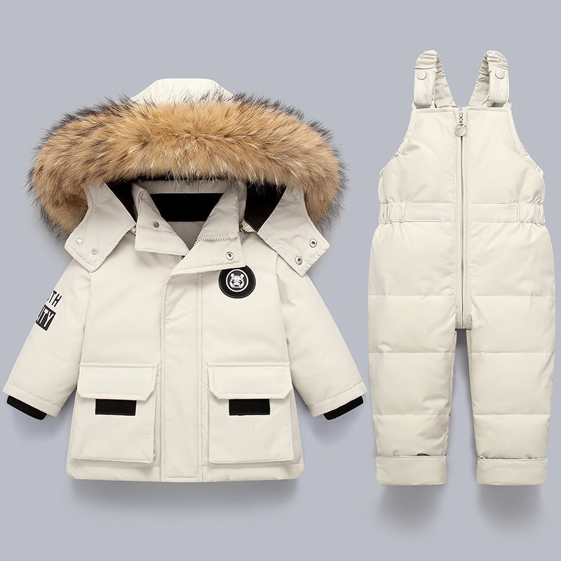 Children's down jacket suits for infants and young children aged 1-5 years old, new winter clothes for boys and girls, two-piece tops and overalls