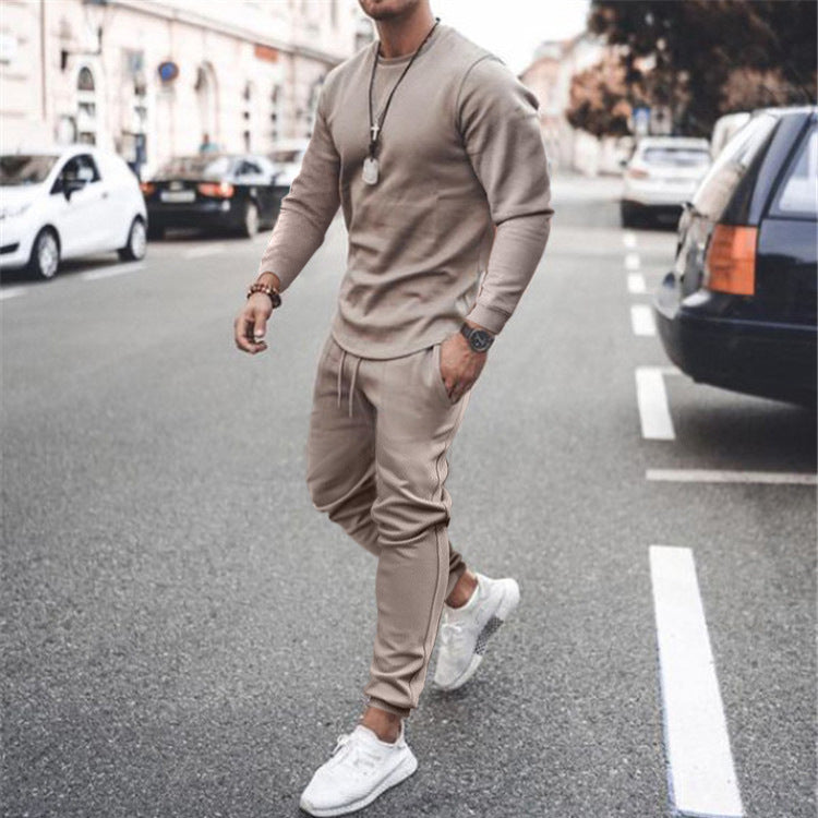 2021 Summer Cross-border European and American Independent Station Long Sleeve Casual Suit Two-piece Men's Trendy Multicolor