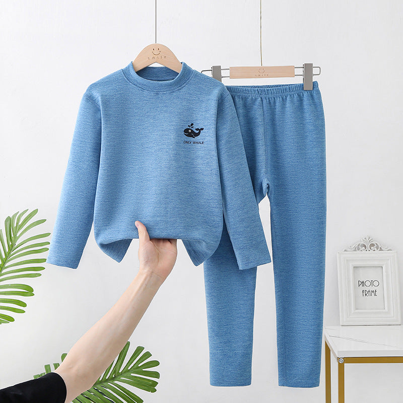 Mid-round neck children's home clothes set double-sided frosted boys and girls long johns AB thermal underwear pajamas